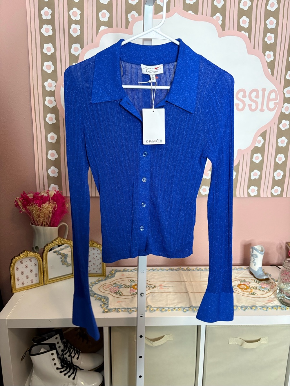NWT And other stories Electric Blue Ribbed Button-Up Top